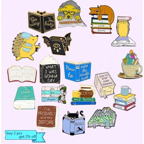 Reading time! Lazy Hedgehog puppy enamel pin Travel in the ocean of knowledge badges clothes bag Lapel pin brooches jewelry Gift