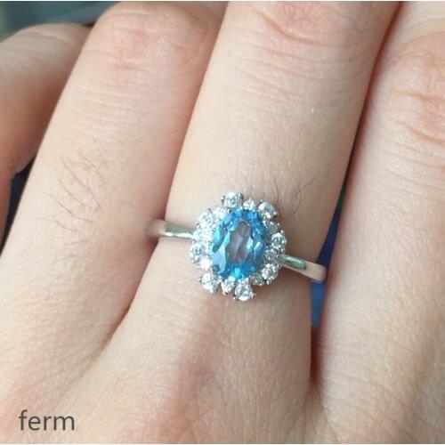 KJJEAXCMY boutique jewelry 925 Silver-inlaid Luxury Natural Topaz Round Sapphire Ring