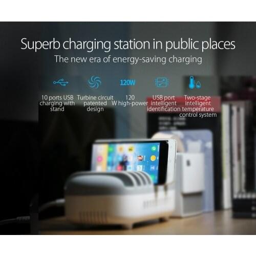 ORICO 10 Ports USB Charging Station 120W 5V 2.4A Charging Dock Cables for iPhone Samsung Xiaomi Phone Tablet Bracket Charger