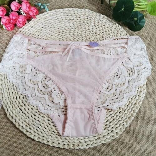 Pink European and American style lace girls panties hot thin sexy gauze hollowed-out hot triangle cotton crotch womens panties