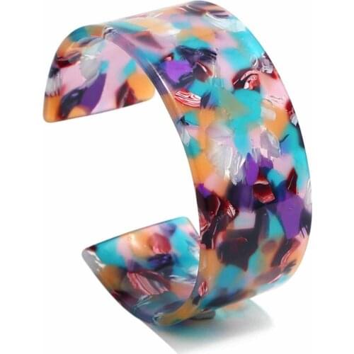 Leopard Floral Print Width Opening Wrist Bangles For Women Acetic Acid Cuff Bracelet Resin Acrylic Shell Pattern Open Bangle