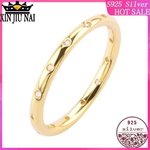 100% Sterling Silver 925 Fashion Women Simple Love Ring Single circle inlaid romantic 18k gold wheel diamond rings for women