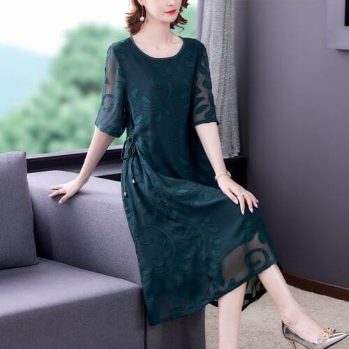 Women Casual Blue Jacquard Beach Midi Dress Spring Summer New Vintage Loose Mesh Dress 2021 Elegant Bodycon Party Solid Vestidos