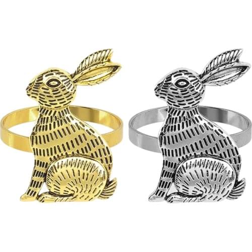 1pcs Easter Bunny Napkin Rings Aluminum Alloy Gold Silver Rabbit Napkin Holders Wedding Event Party Decoration