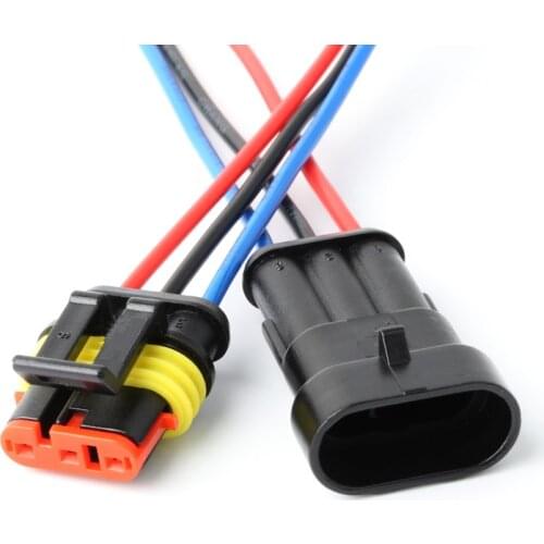 10/50/100sets/lot AMP TE 3 Pin/Way Waterproof Superseal Electrical Wiring Connector Plug With 0.5-1.5mm Wire Cable Pigtail