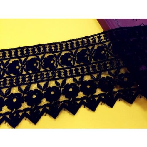 12cm 4.72" wide 10 yard black/ivory gauze mesh tulle embroidered tapes lace trim ribbon clothes dress fabric K0183QL4K134