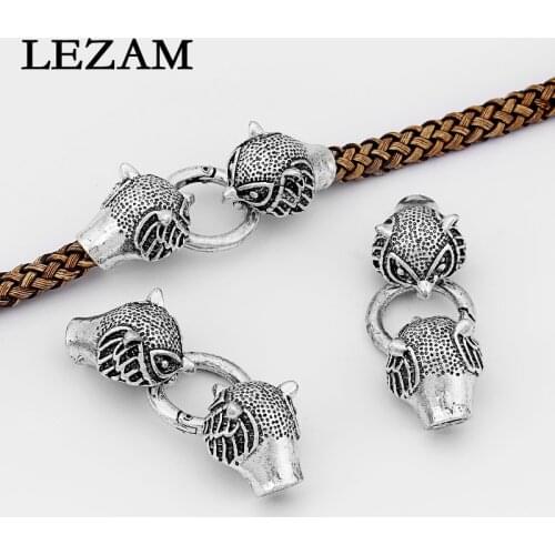 2sets Antique Owl Nighthawk Bird Of Minerva End Cap Spring Clasp For 8mm Round Leather Bracelet Necklace Jewelry Findings