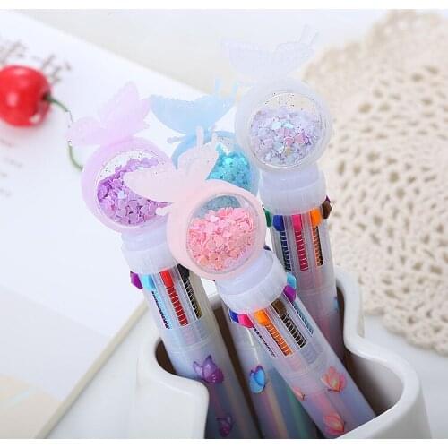 Creative Butterfly Sequin Ten-color Ballpoint Pen Cute Student Pen Net Red Girl Heart Multi-color Pen Office Stationery School
