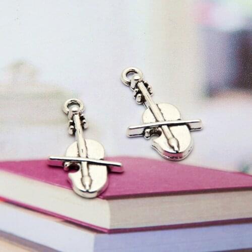 20pcs Silver Color Cute Musician Violin Charms Making Musical Instrument Pendant Choke Earrings Jewelry 23X13mm A3401