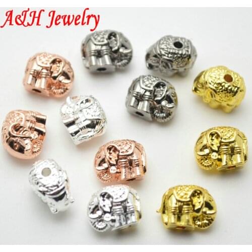 20pcs High Quality Solid Alloy Elephant Beads Rose Gold Silver Gun Black Color Plated For Bracelet Making Charms