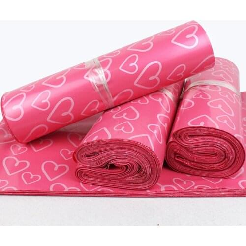 50Pcs Large Clothes Packaging Courier Bag Heart Printed Rose Red Poly Mailer Thicken Shipping Mailing Bags Adhesive Storage Bags