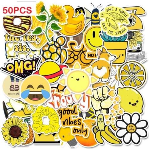 50pcs Cartoon Yellow fresh graffiti Sticker Waterproof for Laptop Skateboard Suitcase Guitar Furniture Decal DIY Toy Sticker