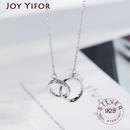 925 sterling Silver Double Circle CZ Zirconia Necklaces & Pendants For Women Girl Trendy Gift