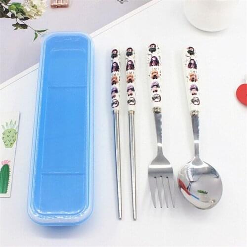 Anime Demon Slayer Kamado Tanjirou Kamado Nezuko Chopsticks Spoon Fork Suit Cartoon Tableware Stainless steel Xmas Gifts New