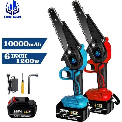 6 Inch 1200W Wireless Mini Electric Chainsaw Pruning Tool With Rechargeable Battery 20000mAh Woodworking One-handed Garden Tool