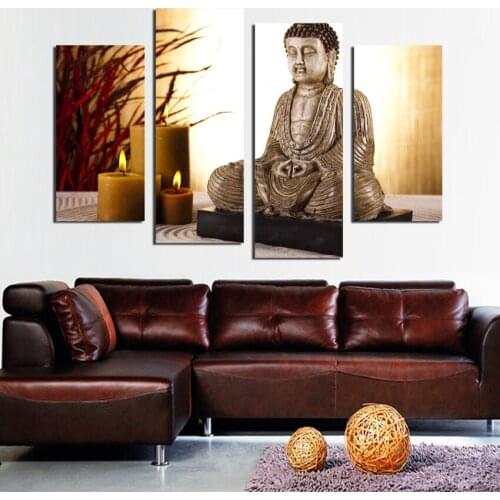 Large Buddha Art Modern Canvas Painting Praying Buddha With Candle Wall Pictures Decoration Buddha Religion Haning On Wall Decor