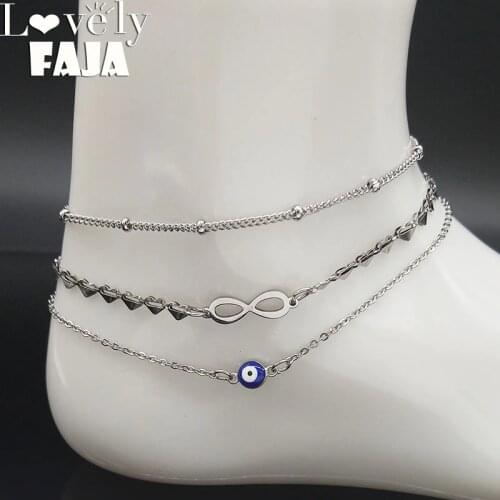 3PCS Wireless Loop Stainless Steel Bracelet Feet Women Silver Color Boho Bracelet on The Leg Jewelry pulseras para pie A612351B