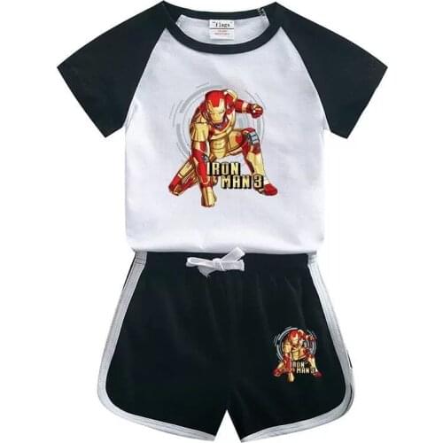 Cartoon Disney Marvel Avengers Iron Man Boy Clothes Cotton Baby Girl T-Shirt + Short Kids Outfits Casual Childrens Sportswear