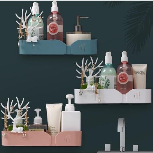 Creative Deer Bathroom Shelves Jewelry Organizer Wall Mounted Punch Free Storage Rack Kitchen Bathroom Organizer