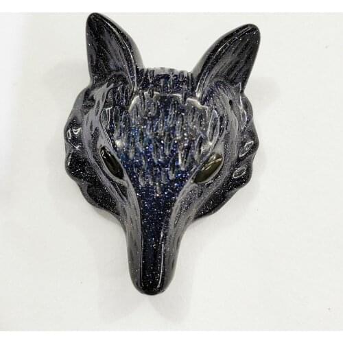 1Pcs 30x24x15mm Hand-Carved Blue Sand Stone Fox Head Height Hole Pendant For DIY Jewelry Making Necklace Accessories