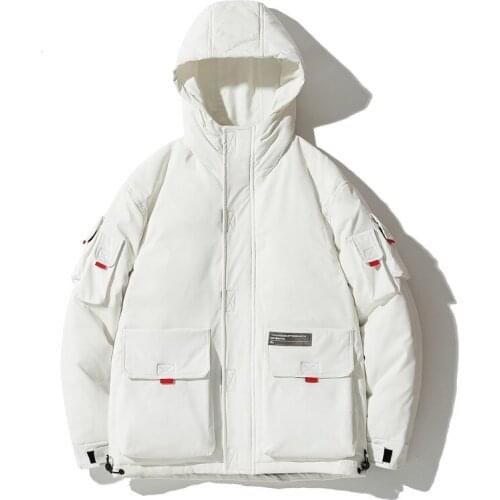 Winter Men Down Jacket Streetwear 2021 Brand New Cargo Jacket Mens Multi Pocket Down Coats Male Fashion Thick Warm Clothing