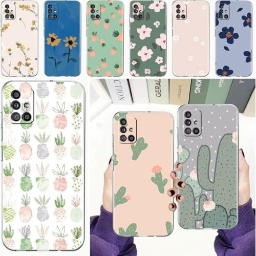 Soft Phone Case For Samsung Galaxy A51 A21s A71 A12 A31 A52 A41 A32 A02s A11 A72 A42 Clear Back Cover Funda Cactus Flower Shell