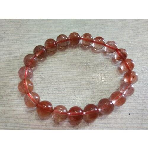 Genuine Natural Red Hair Rutilated Quartz Femme Charm Clear Round Crystal Bead Bracelet 9mm