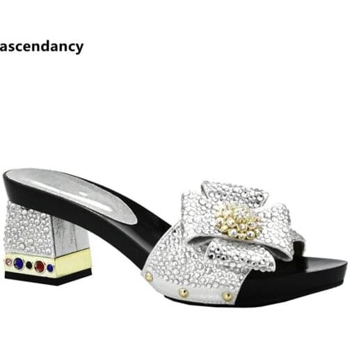 Latest African Women Wedding Shoes High Quality Elegant Italian Women Shoe with Stone High Heels Women Pumps Nigerian Lady Shoes