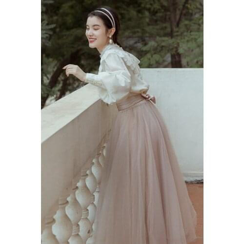 2020 new fashion womens clothing Full Stand Collar Vintage two piece set women