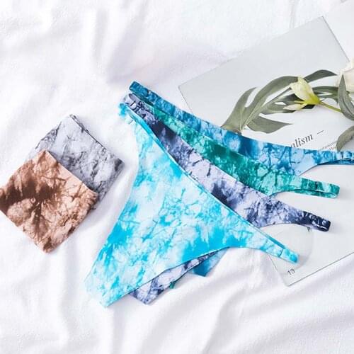 2021 New Ice Silk Seamless Panties Thin Belt Low Waist Underwear Women Sexy Thong Printed T Pants Cotton Crotch Briefs