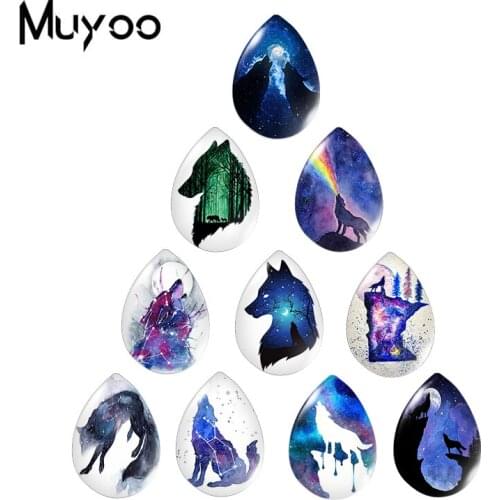 2021 New Night Sky Galaxy Wolf Tear Drop Glass Cabochon Handmade Photo Jewelry DIY Accessories