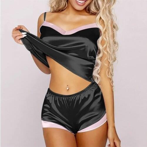 Summer Women Sexy Pajama Set Sleeveless Top Shorts Set Satin Silk Pyjamas Pjs Fashion Nightwear Sleepwear for Female Ladies New