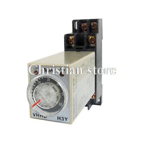 AC 220V 5/10/30/60Min 0-5/10/30/60 Minute Delay Timer Time Relay H3Y-2 + 8 Pin DIN Rail Socket