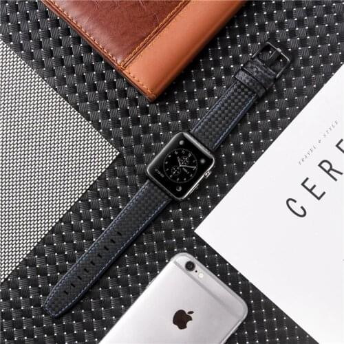 Fashion Luxury Leather carbon fiber Strap for Apple watch series 6 5 4 3 2 SE Fashion bracelet for iWatch 38 42 40 44 MM band