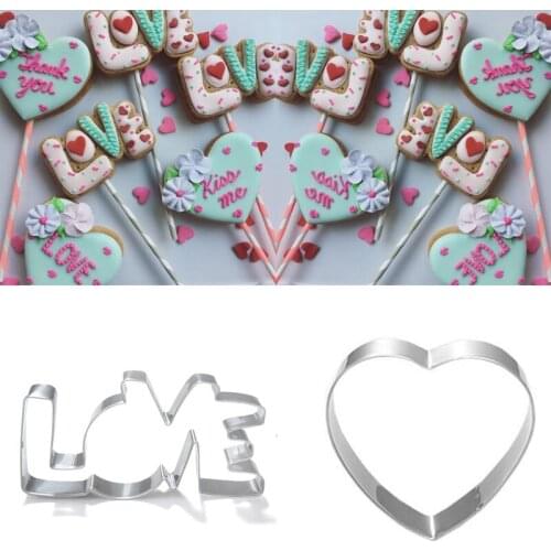 2pcs patisserie reposteria Love Heart Wedding Cookie Cutter Fondant Cake Decor Tools Cupcake Pastry Shop Biscuit Mould Bakery