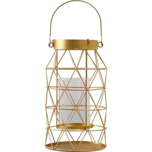 Nordic Light Luxury Golden Geometric Candle Holder Simple Home Decoration Decoration Light Luxury Iron Storm Lantern Craftwork