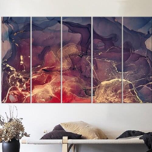 Modern Nordic Red Marble Texture Canvas Painting Light Luxyry Alcohol Ink Wall Art Prints Pictures Posters forBedroom Home Decor
