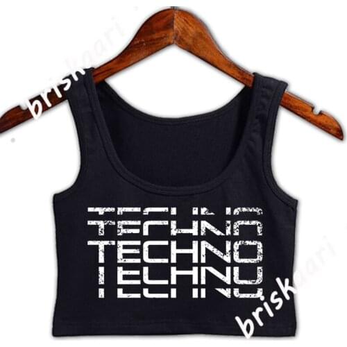 Techno Crop Top Women Tops Graphic Basic Solid For Girl Summer Crew Neck Sexy Personalized Vest