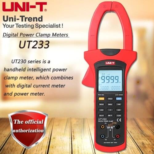 UNI-T UT233 three-phase digital clamp power meter, 1000A true RMS clamp meter phase sequence detection data storage USB transfer