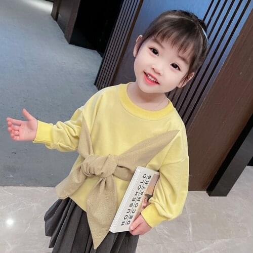 Gooporson Spring Kids Clothes Korean Fashion Little Girls Shirt Big Bow Tie Sweatshirt Cute Toddler Children Costume Fall Outfit