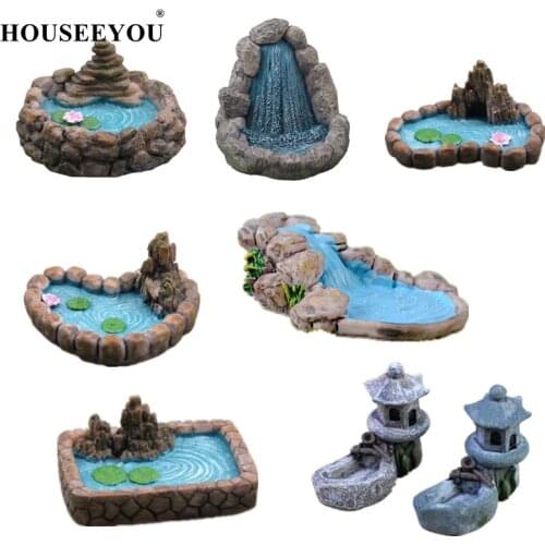 Vintage Pool Figurine Ponds Model Garden Miniature Resin Decoration Fairy Glass Craft Ornament DIY Home Accessories
