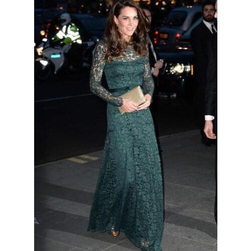 Green Formal Celebrity Dresses A-line Long Sleeves Lace Long Evening Dresses Famous Red Carpet Dresses
