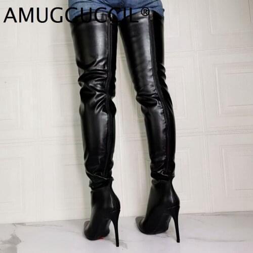 2020 New Plus Big Size 36-43 Black Zip Fashion Sexy Thigh High Heel Over The Knee Female Winter Female Lady Women Boot X2054