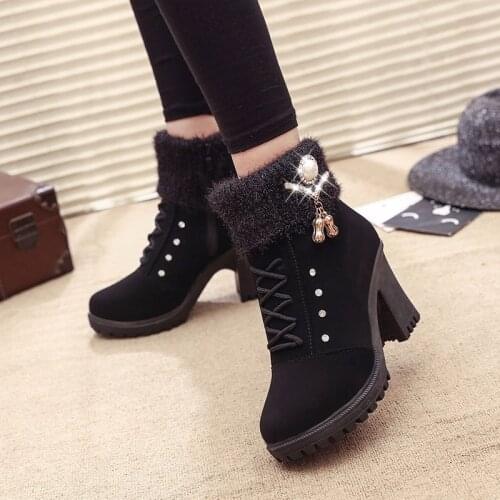 Women Boots Ankle Boots For Women High Heel Boots Winter Female Shoes Hoof Heel Warm Size 35-41Botas Mujer