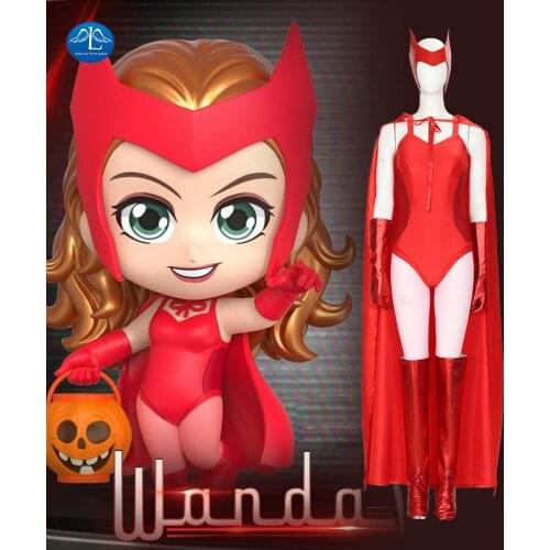 WandaVision Scarlet Witch Wanda Maximoff Cosplay Costume Women Girls Cloak Dress Outfits Halloween Carnival Costume