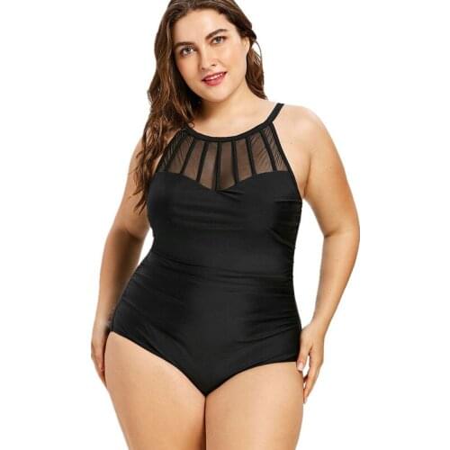 20 New Large Size Fat Woman Swimwear Slim Gathered Solid Color Mesh Stitching with Pleated Fat Woman One-piece Swimwear