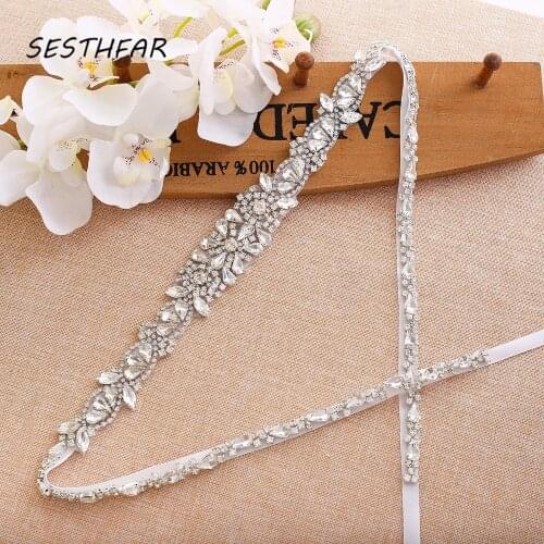 Bridal Belt Crystal Flower Wedding Sash Silver Rhinestones Wedding Belt Sash For Bridemaids Dresses J138S