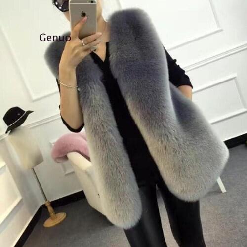 Womens Vest Large Size Sleeveless Jacket Female Autumn Faux Fur Coat Fox Fur Vest Tank Tops Warm Mink Waistcoat Long Vest
