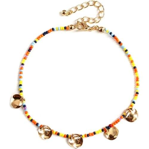 1pc Fashion Bohemian Style Foot Bracelet Adjustable Disc Decor Beaded Anklet Bohemian Anklet Jewelry Accessories For Women Girls