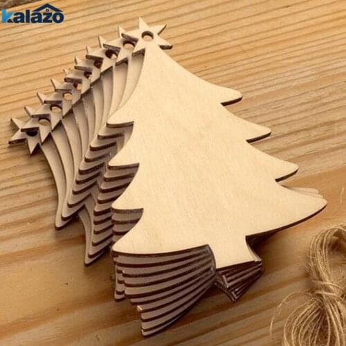 10pcs Wooden Hanging Plaque Christmas Tree Pendants DIY Craft Material Supplies New Year Christmas Party Decorations